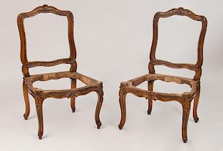 Pair of Louis XV Style Stained Beechwood Side Chair Frames