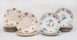 Set of Eight Cauldon Transfer-Printed Pansy Plates and Eight Schumann Fruit Plates