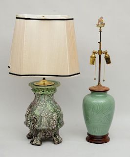 English Glazed Pottery Grape and Bacchus Lamp