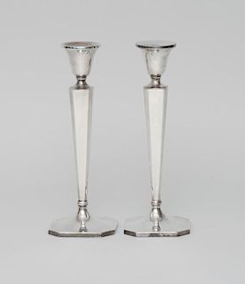 Pair of American Silver Weighted Candlesticks, Retailed by Cartier