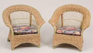 Set of Four Wicker Tub-Back Child's Armchairs