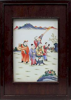 Pair of Framed Chinese Porcelain Polychrome Plaques
