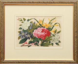 Chinese Watercolor on Silk of a Floral Still Life