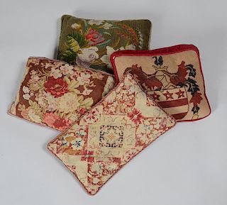 Three Needlework Pillows and a Tapestry-Fronted Pillow
