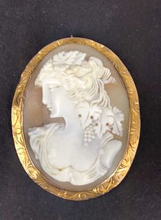 Cameo Brooch / Pendant With !0K Gold Surround