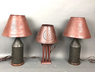 A Group of 3 Tin Ware Lamps