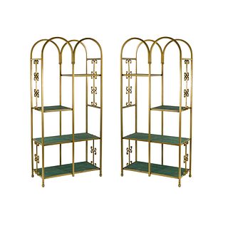 (2) Pair of Double Arch Hollywood Regency Brass Etageres