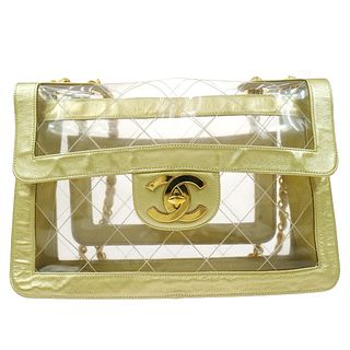 CHANEL Classic Flap Maxi Double Chain Shoulder Bag Gold Vinyl 3380581