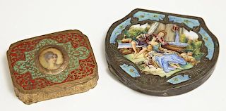 Two Italian Enamel Compacts, early 20th c., one of