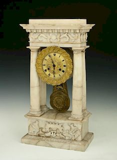 French Carved Marble Portico Clock, 19th c., time
