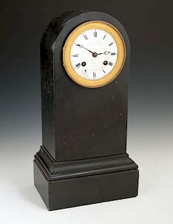 French Black Marble Mantel Clock, 19th c., the dom