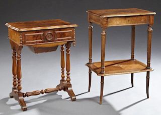 Two French Carved Walnut Work Tables, 19th c., the