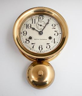 Seth Thomas Brass Ship's Clock, 20th c., with bell