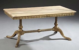 Bronze Marble Top Coffee Table, 20th c., the pink