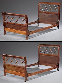 Pair of French Empire Style Carved Mahogany Beds,