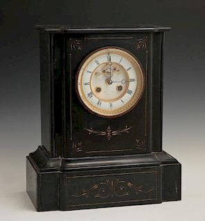 French Shaped Black Marble Mantle Clock, c. 1870,