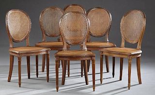 Set of Six Carved Walnut Louis XVI Style Dining Ch
