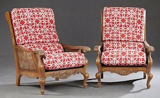 Pair of Louis XV Style Carved Cherry Bergeres, 20t