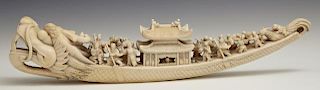 Chinese Carved Ivory Dragon Boat, mid 20th c., wit