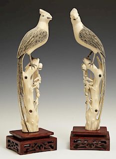 Pair of Chinese Well Carved Ivory Bird Figures, mi
