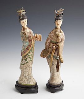 Pair of Oriental Cloisonne Figures of Women, c. 19