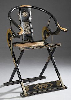 Chinese Qing Lacquered Elm Folding Hunter's Chair,