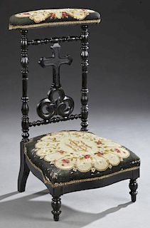 French Ebonized Prie Dieu, c. 1870, the upholstere