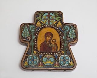Small Russian Silver Enamel Icon of the Panagia Vi