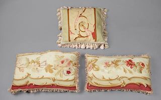 Group of Three Aubusson Tapestry Pillows, 19th c.,