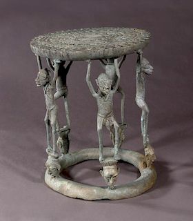 African Patinated Bronze Figural Stool, 20th c., t
