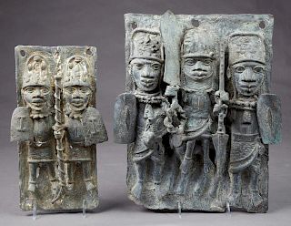 Two African Benin Bronze Relief Plaques, 20th c.,
