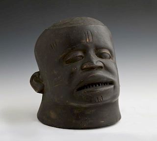 African Carved Wooden Death Mask, 20th c., of a ma