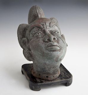 Diminutive African Benin Bronze Bust, 20th c., of