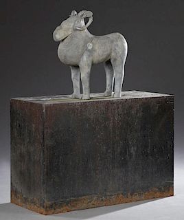 African Patinated Bronze Figure of a Bull, 20th c.