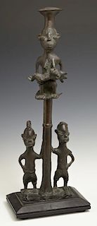 African Benin Bronze Figure, 20th c., depicting a