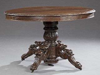 Henri II Style Cicular Carved Oak Dining Table, 19