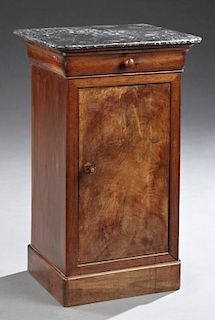 Louis Philippe Carved Walnut Marble Top Nightstand