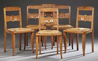 Set of Six French Art Deco Carved Walnut Dining Ch