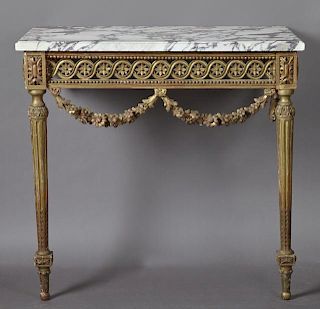 Louis XVI Style Gilt and Gesso Marble Top Console