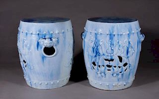 Pair of Oriental Glazed Porcelain Garden Seats, 20