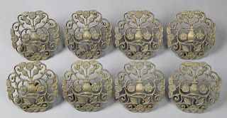 Set of Eight Circular Brass Curtain Tiebacks, 20th