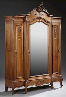 Louis XV Style Carved Walnut Triple Door Armoire,