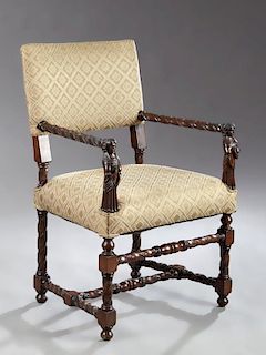 Renaissance Style Carved Walnut Armchair, 19th c.,