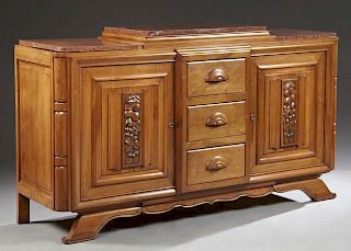 French Art Deco Carved Walnut Marble Top Breakfron