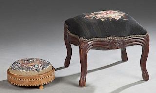 Group of Two Footstools, 19th c., one an inlaid wa