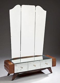 Art Deco Carved Walnut Dressing Table, c. 1940, wi