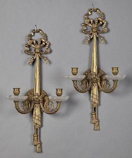 Pair of Louis XVI Style Gilt Bronze and Crystal Tw