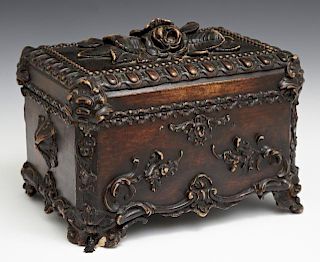 French Carved Beech Dresser Box, 20th c., with rel