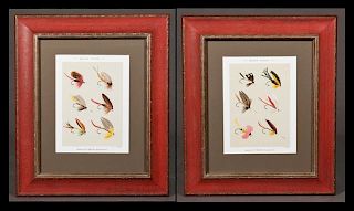 "Bass Flies," 20th c., pair of colored lithographs
