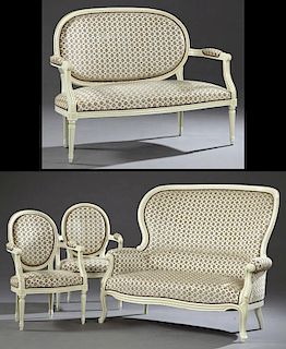 French Assembled Four Piece Carved Beech Upholster